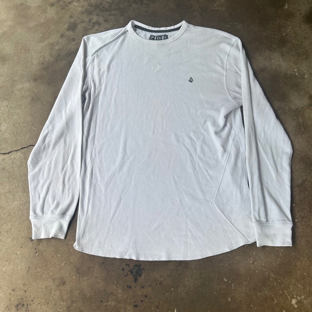 Volcom Thermal Shirt Mens XL White Good Long Sleeve Waffle Knit Stone